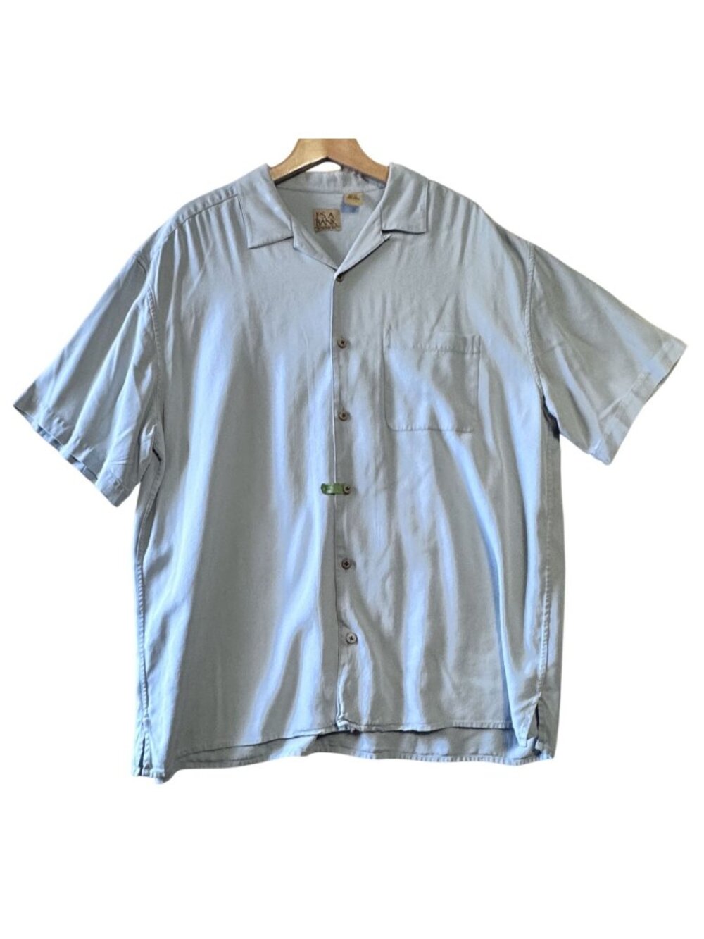 Jos. A. Bank Mens Silk Button-Up Shirt XXL Light Blue Short Sleeve Classic Fit